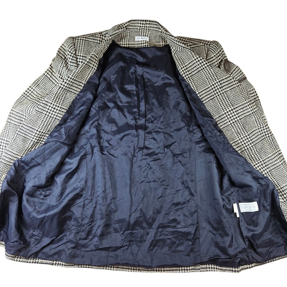 Doncaster Silks Blazer Size 16 Black Ivory Houndstooth Silk Jacket Lined Vintage - Picture 3 of 12